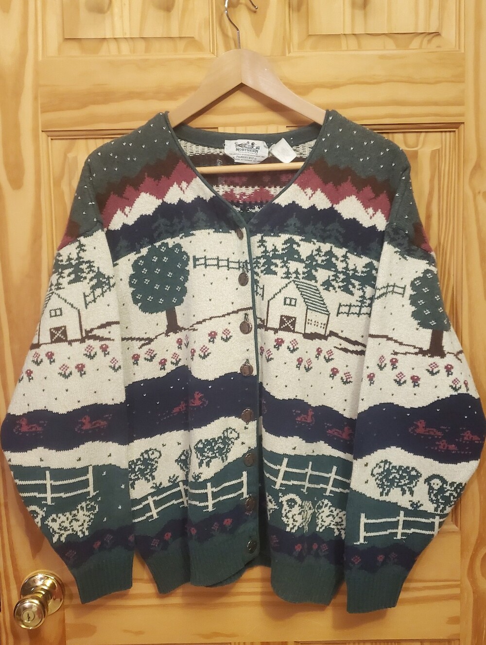 Northern Reflections Rustic Farmhouse Cottage Lamb Cardigan Sweater Medium